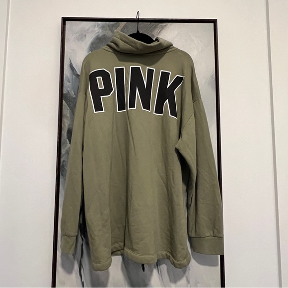 Pink Victoria Secret green long sleeve stripe detail kangaroo pocket pullover L - Picture 7 of 9